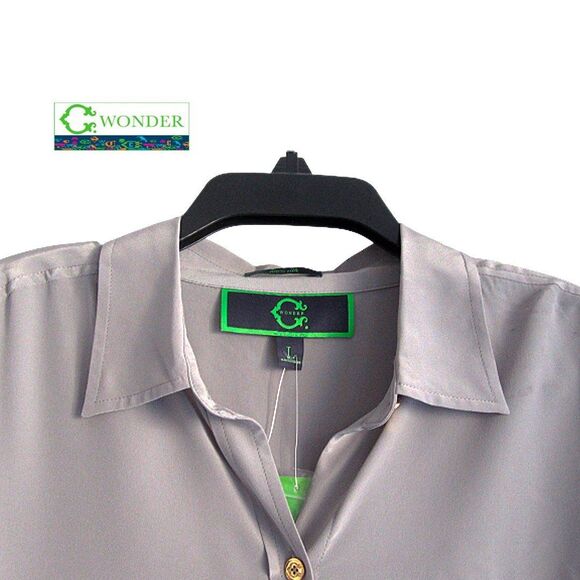 C. Wonder NEW Glam CLASSIC 100% Silk Button Down Shirt L - Picture 7 of 12